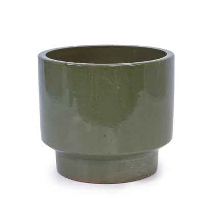 3-piece ceramic flowerpot set in antique light green glaze, glossy olive planters on Tampa Home & Garden Store