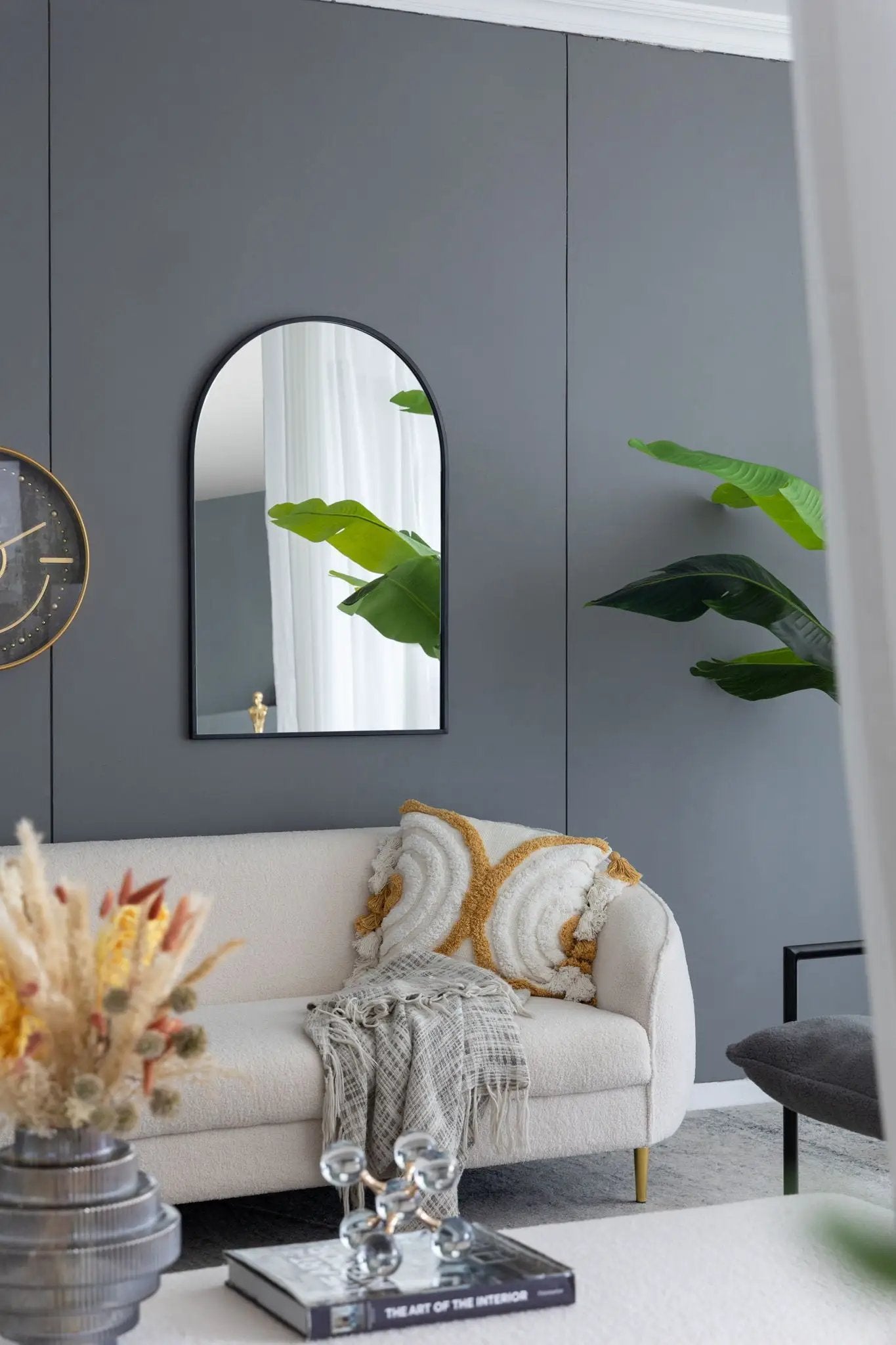 Arched Wall Mirror With Metal Frame Living Room