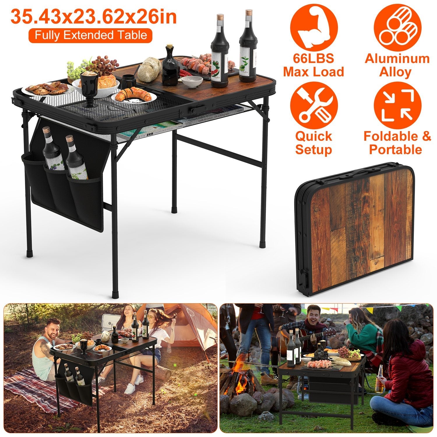 GemGear foldable camping table with aluminum alloy, 35.43x23.62x26in, height-adjustable on Tampa Home & Garden Store