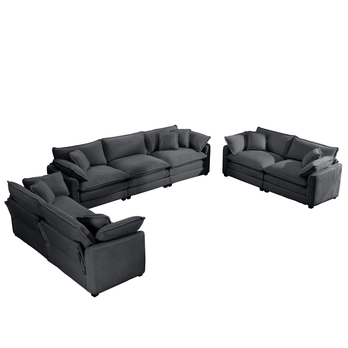 HouseOfZazla 3-piece oversized sectional sofa set in dark gray with deep seats on Tampa Home & Garden Store