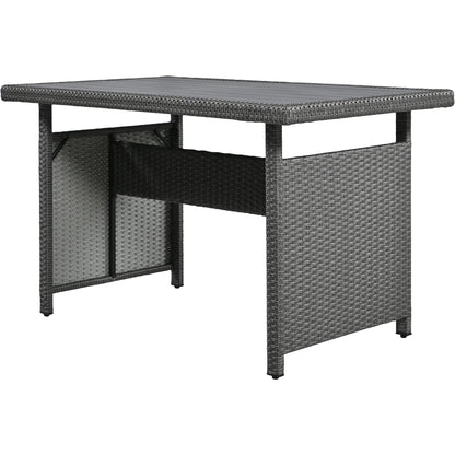 Tomax 5-Piece Outdoor Patio Rattan Sofa Set in dark gray wicker with a rectangular table top on Tampa Home & Garden Store