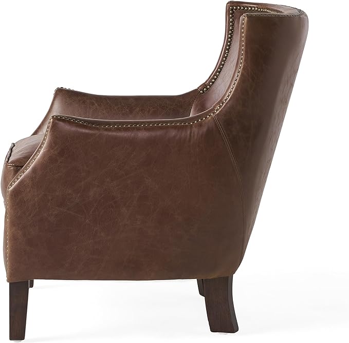 Classic Vintage Brown Leather Lounge Accent Chair