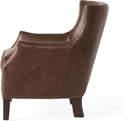 Classic Vintage Brown Leather Lounge Accent Chair