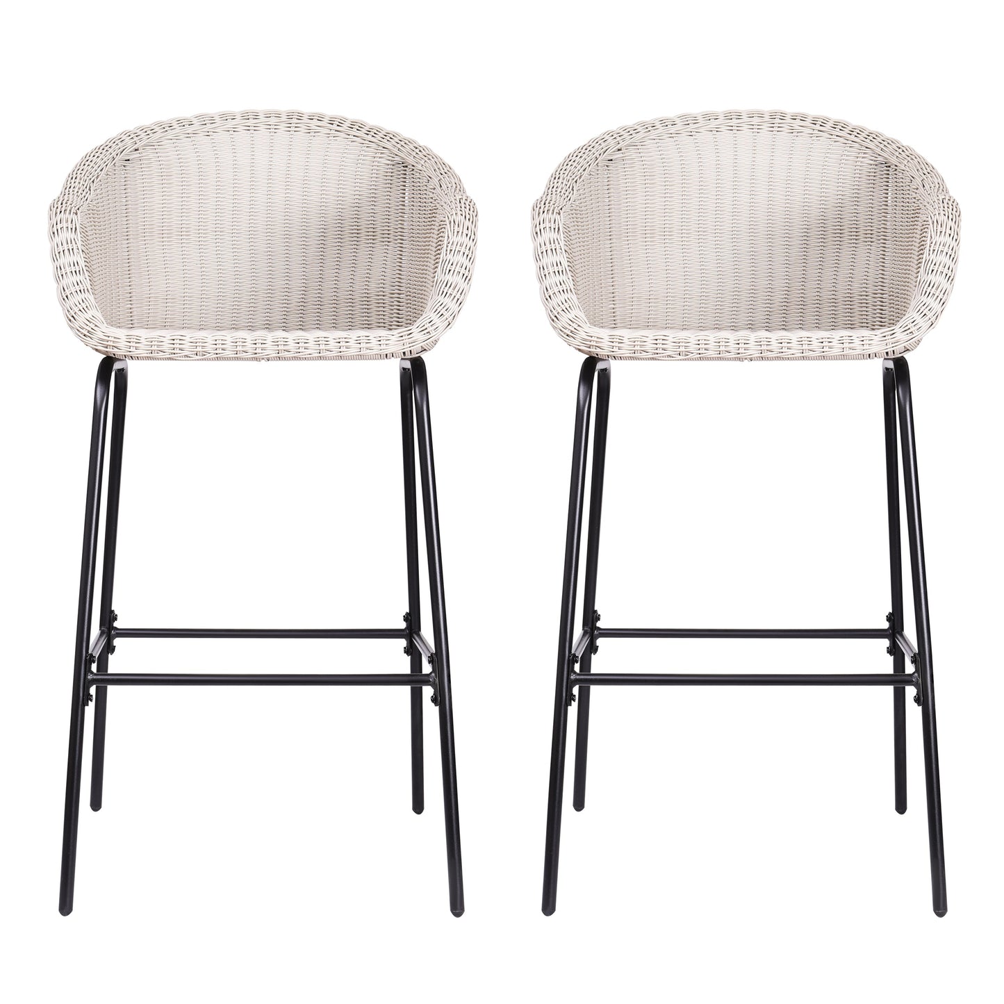 Ladd Outdoor Metal Wicker Barstool Set of 2 in light gray, HouseOfZazla outdoor furniture on Tampa Home & Garden Store