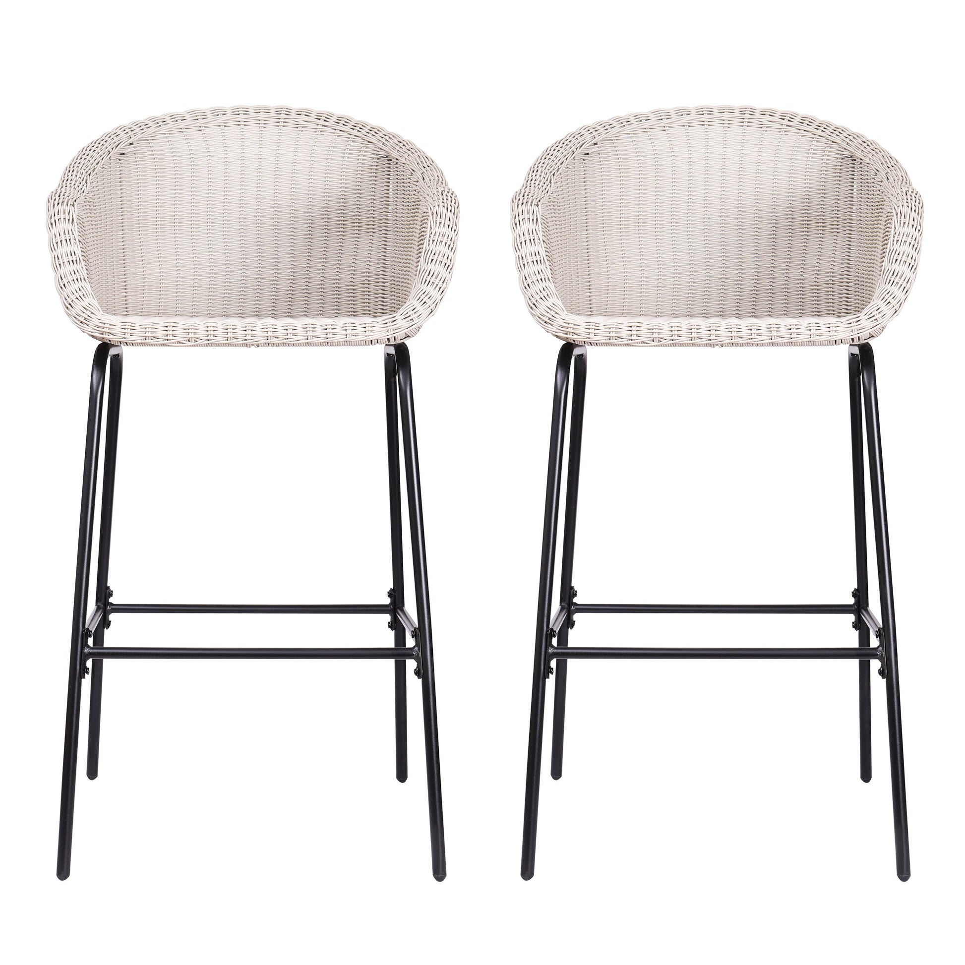 Ladd Outdoor Metal Wicker Barstool Set of 2 in light gray, HouseOfZazla outdoor furniture on Tampa Home & Garden Store