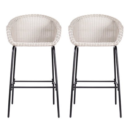 Ladd Outdoor Metal Wicker Barstool Set of 2 in light gray, HouseOfZazla outdoor furniture on Tampa Home & Garden Store