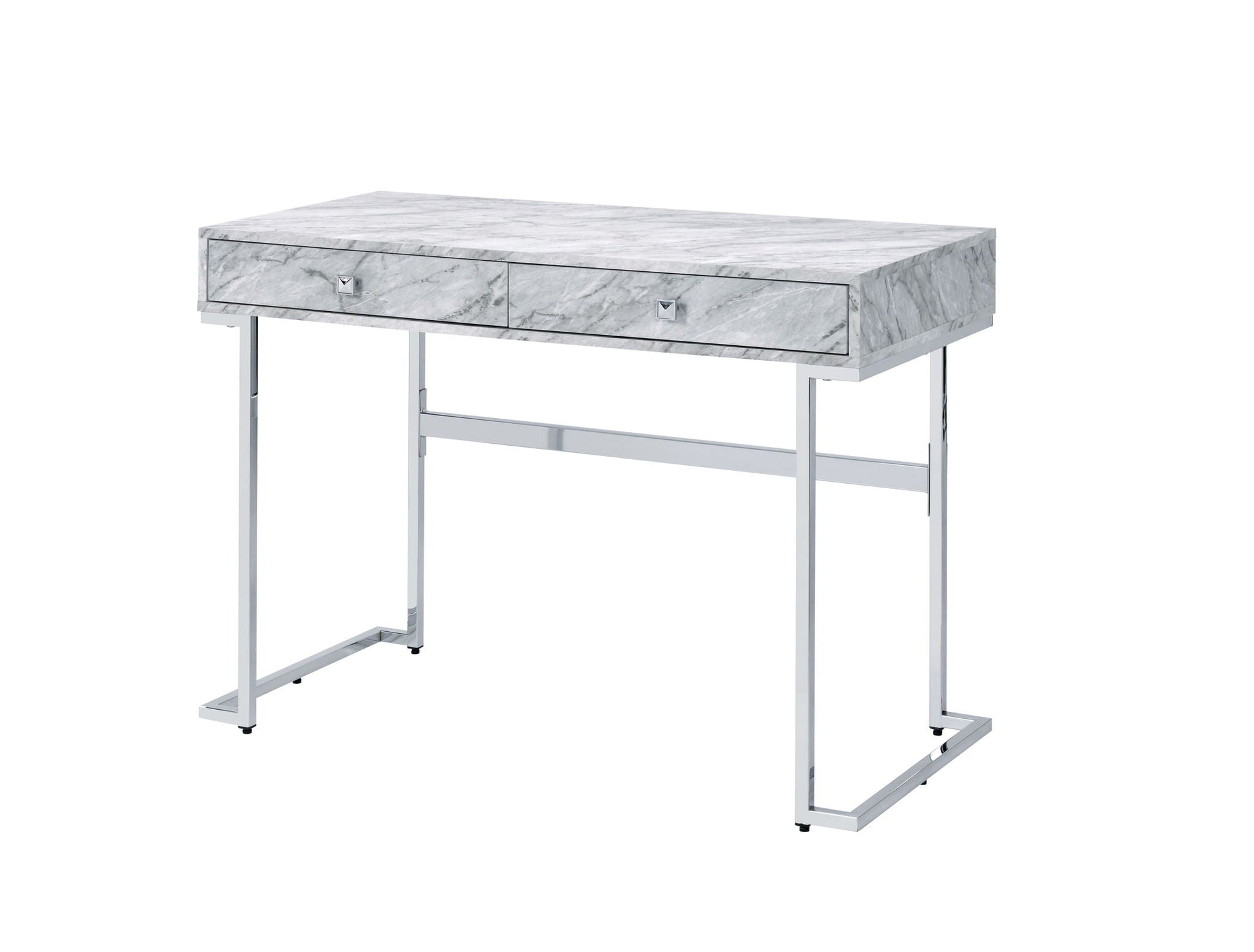 Tigress Writing Desk faux marble white with drawers and chrome legs on Tampa Home & Garden Store on Tampa Home & Garden Store