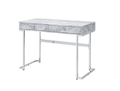 Tigress Writing Desk faux marble white with drawers and chrome legs on Tampa Home & Garden Store on Tampa Home & Garden Store