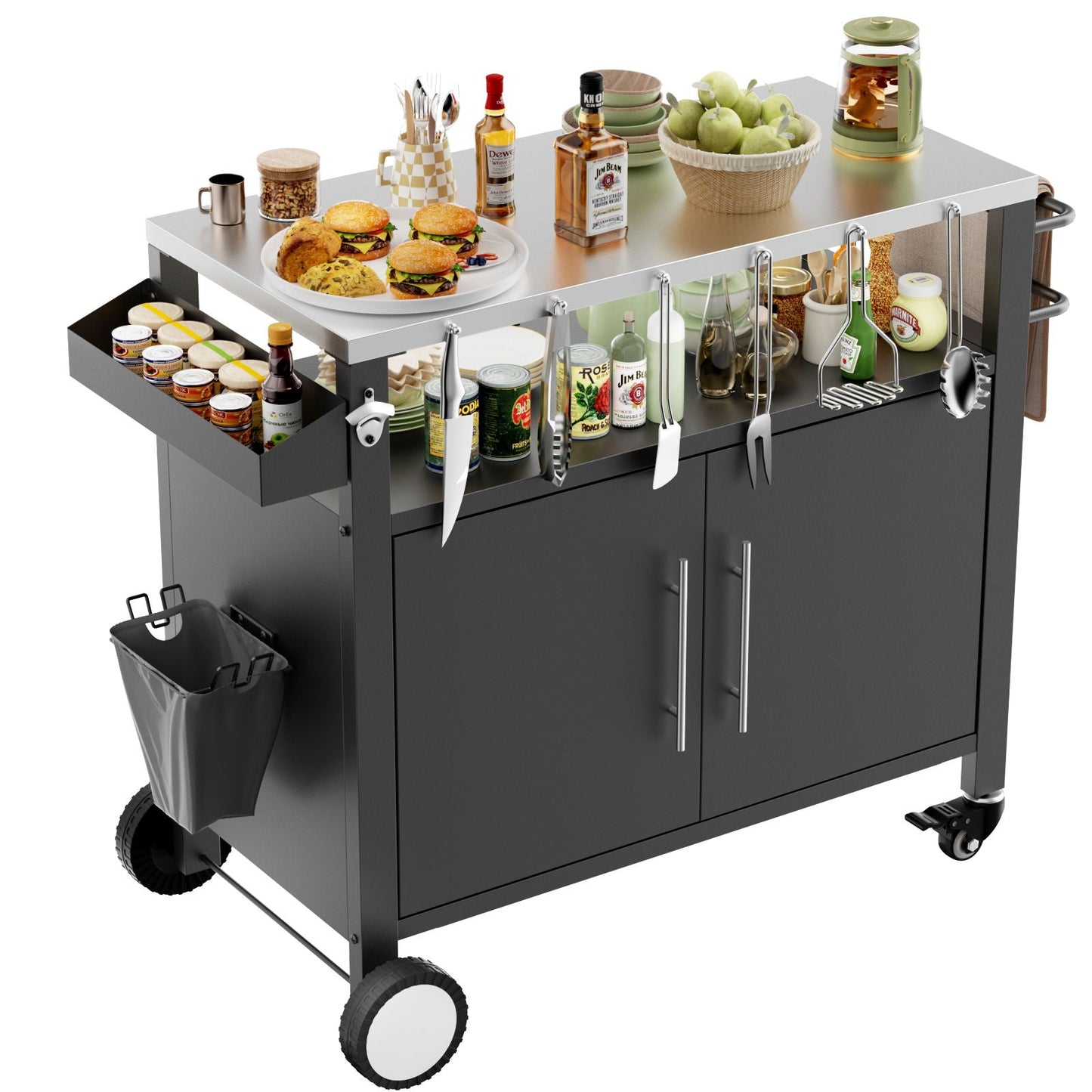 Outdoor Grill Cart With Storage Rack and Shelf