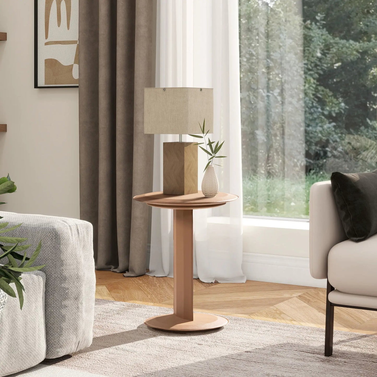 Mode leatherette round C-shaped sofa side table saddle brown by Unique Piece Furniture on Tampa Home & Garden Store