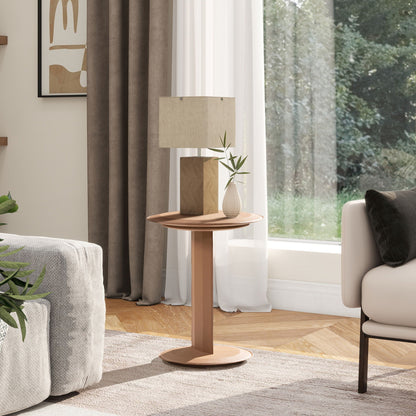 Leatherette C-Shaped sofa side table with round top in saddle brown on Tampa Home & Garden Store