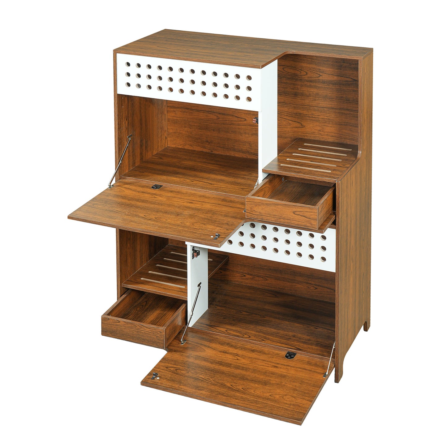 Modern 2-in-1 Cat Furniture litter-box enclosure side table walnut wood perforated panel on Tampa Home & Garden Store