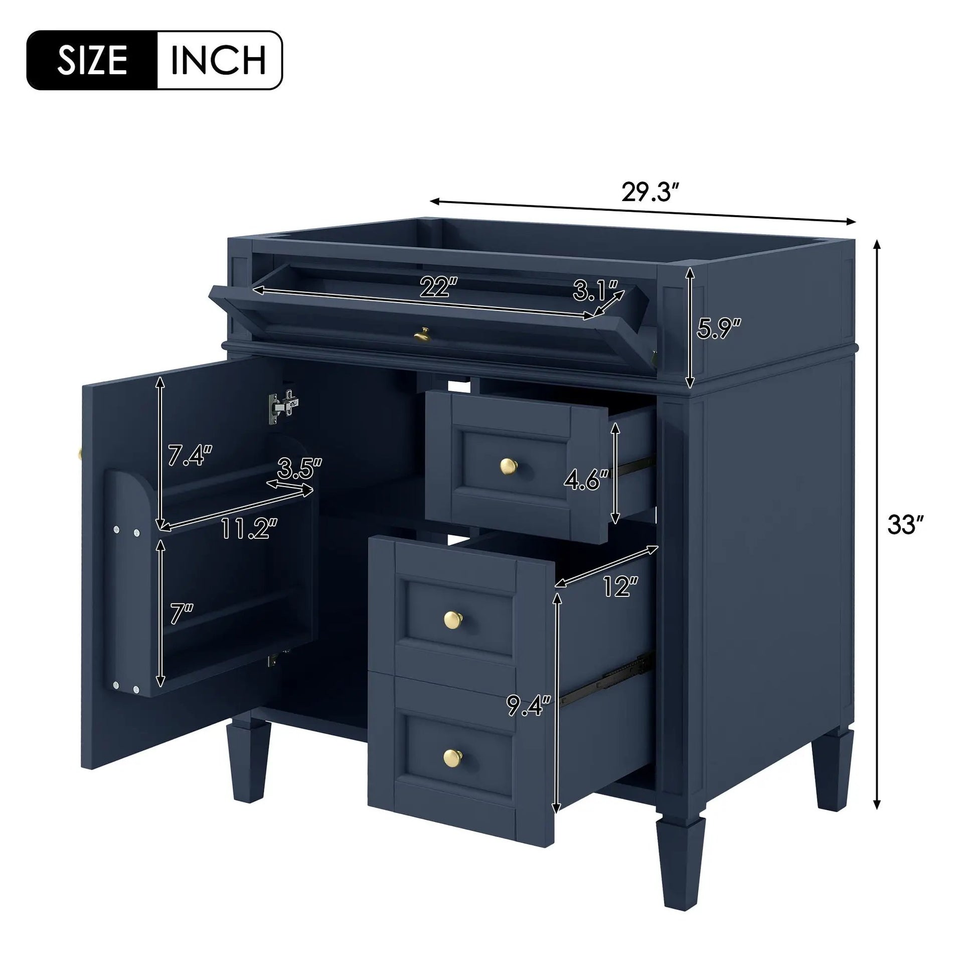 Bathroom vanity navy with 2 drawers and tip-out drawer Unique Piece Furniture on Tampa Home & Garden Store