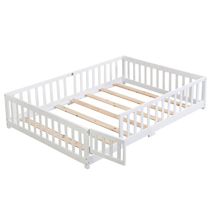 Solid Wood Floor Bed with Door and Fence