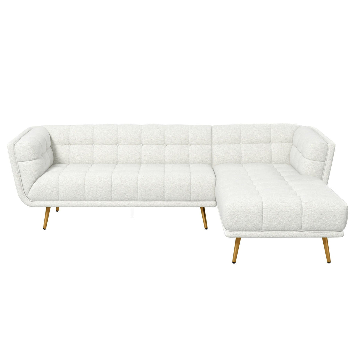 L shaped tufted sectional sofa in beige cream with mid century wood legs HouseOfZazla on Tampa Home & Garden Store