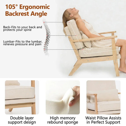 Living Room Chair with Lumbar Pillow Mid Century
