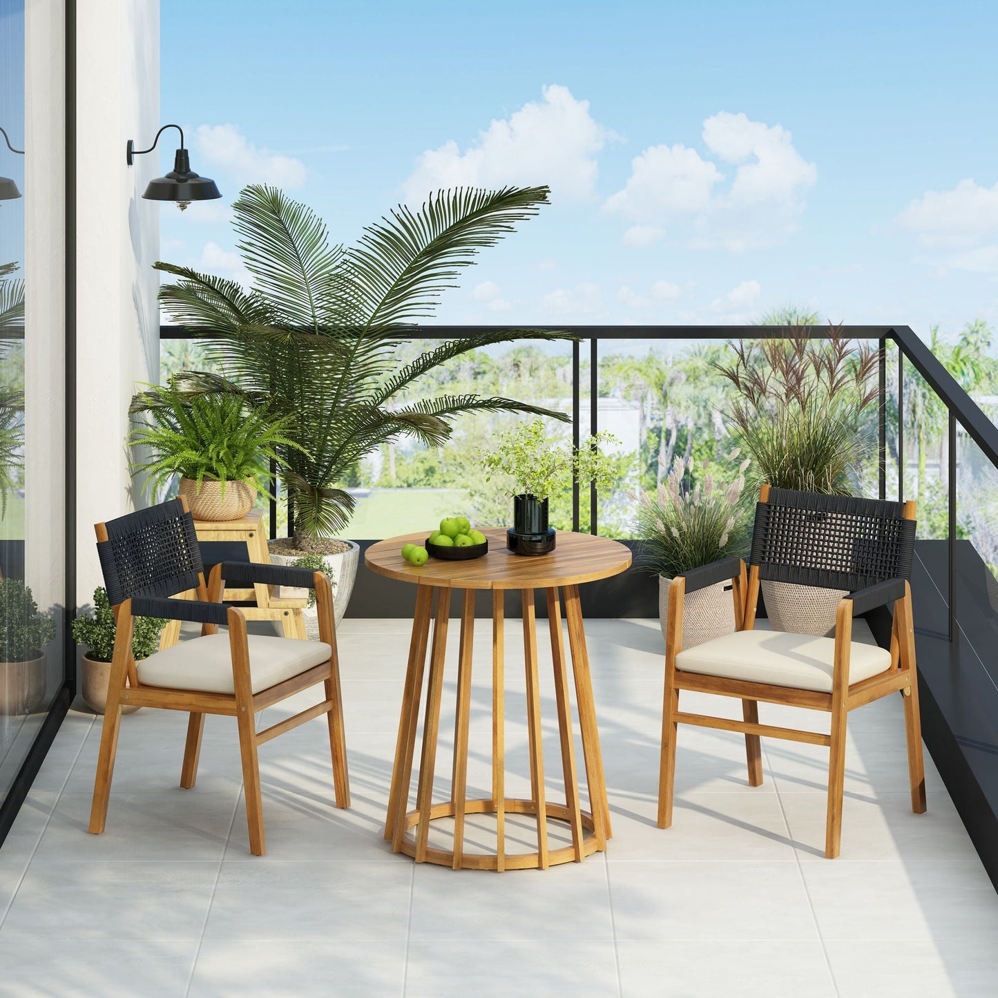 Outdoor Acacia Wood Dining Set And Cushions
