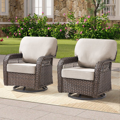 Outdoor Glider Chairs set of 2 in dark brown wicker with beige cushions HouseOfZazla on Tampa Home & Garden Store