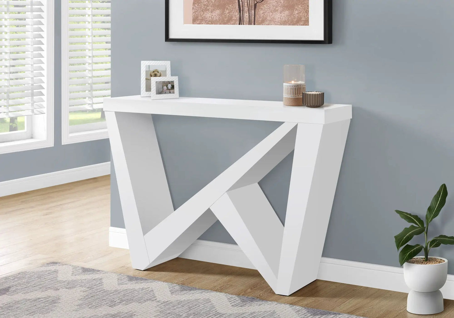Accent Console Table for Entryway white geometric cross-leg design by Unique Piece Furniture on Tampa Home & Garden Store