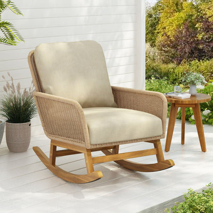Contemporary Minimalist Wicker Rocking Chair with beige cushions HouseOfZazla on Tampa Home & Garden Store