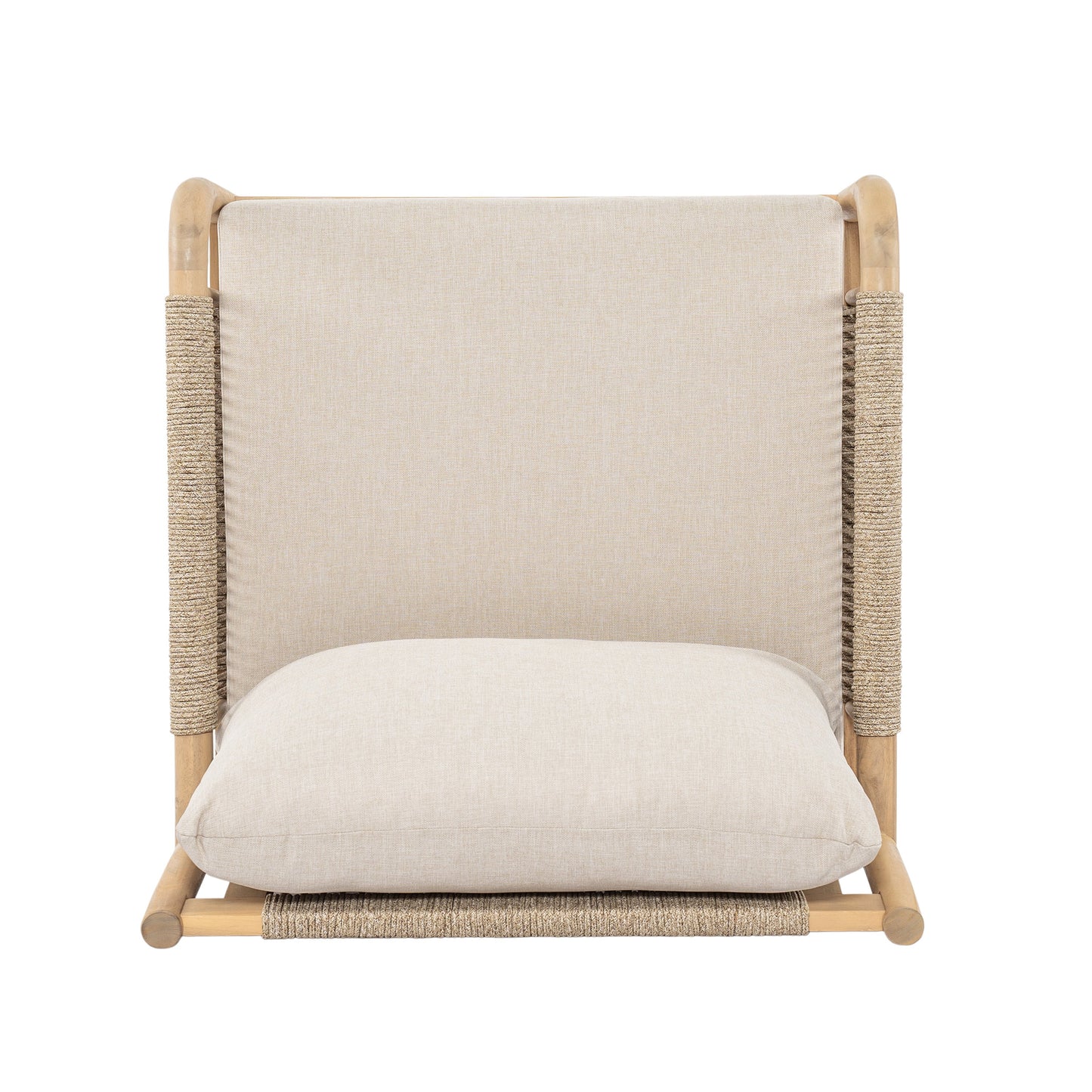 Casper Outdoor 6-Seater sofa with beige cushions and rope-wrapped wood frame on Tampa Home & Garden Store