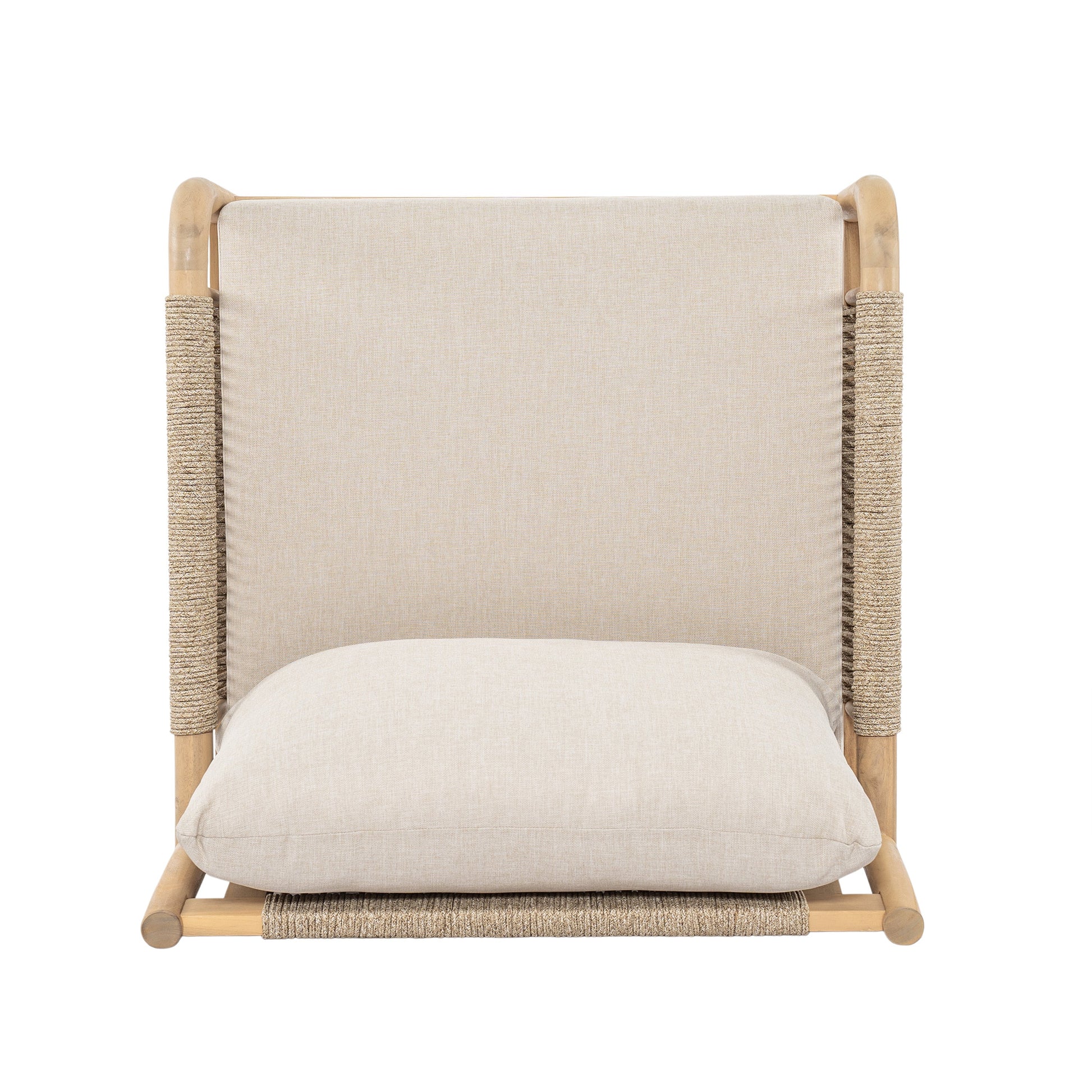 Casper Outdoor 6-Seater sofa with beige cushions and rope-wrapped wood frame on Tampa Home & Garden Store
