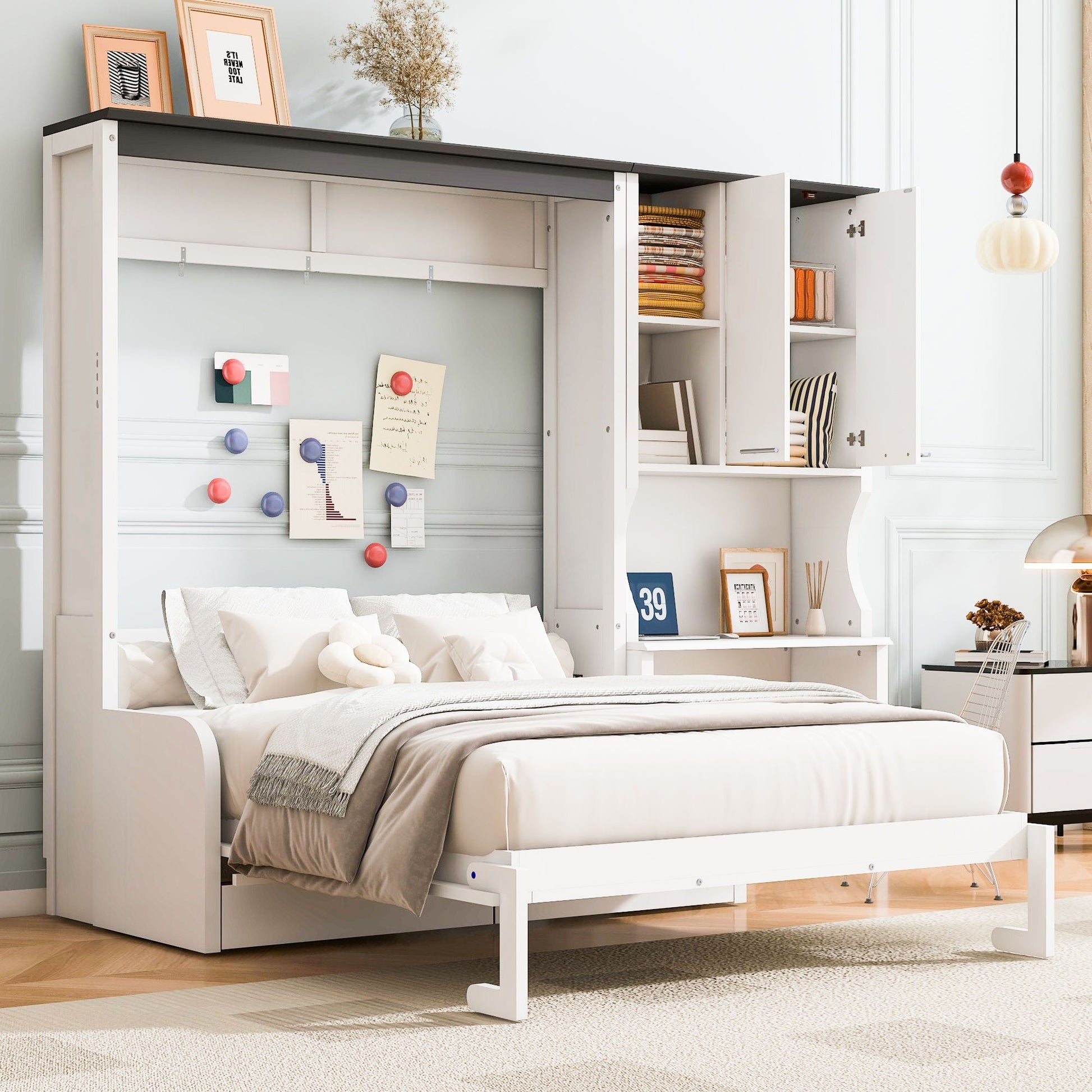White multi-functional Murphy bed with sofa and desk, built-in storage cabinet by HouseOfZazla on Tampa Home & Garden Store