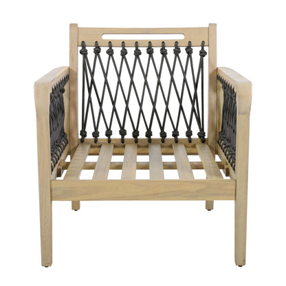 Acacia Wood Club Chair with Handwoven Rope