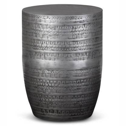 Johnsen Handcrafted Large Metal Accent Table with textured hammered banding in silver finish on Tampa Home & Garden Store