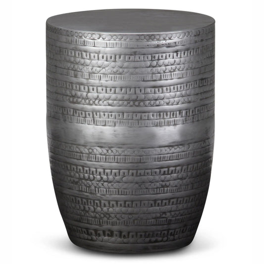 Johnsen Handcrafted Large Metal Accent Table with textured hammered banding in silver finish on Tampa Home & Garden Store