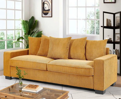 3-seater Luxe sofa in mustard corduroy with five matching pillows by Unique Piece Furniture on Tampa Home & Garden Store
