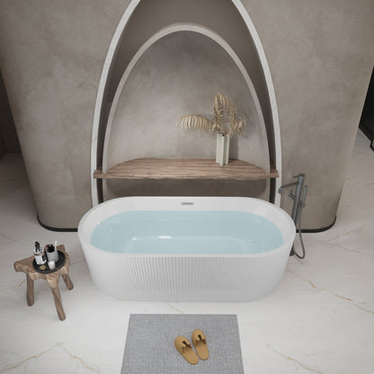 Modern Double Wall Freestanding Soaker Tub HouseOfZazla white oval with water in curved alcove on Tampa Home & Garden Store