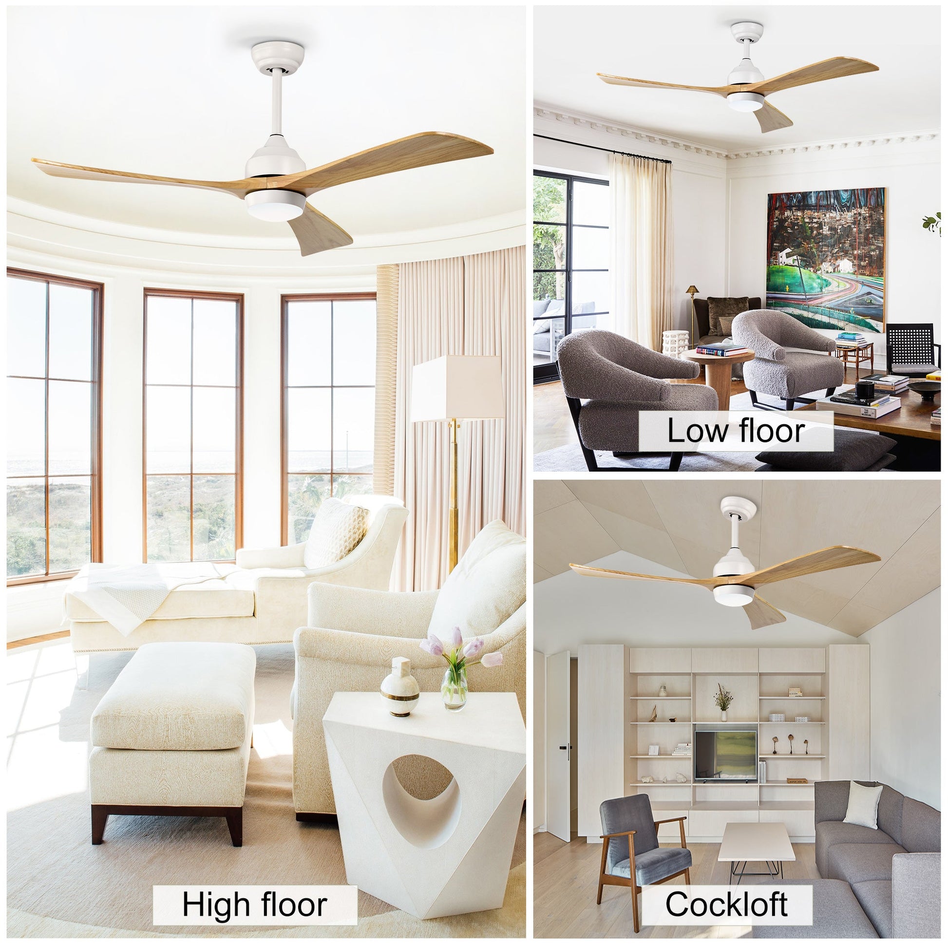 Ceiling fan 52in solid wood blades, white housing, light and remote by HouseOfZazla on Tampa Home & Garden Store