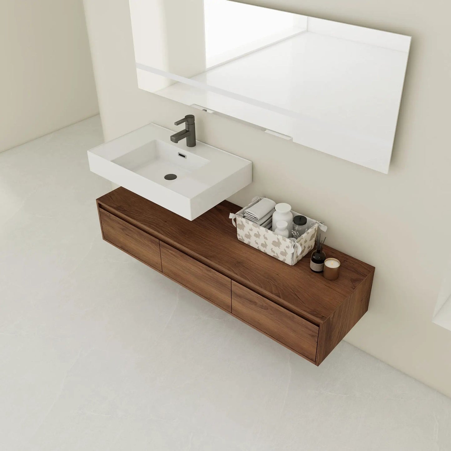 Modern Wall Mounted Vanity Resin Sink Drawer