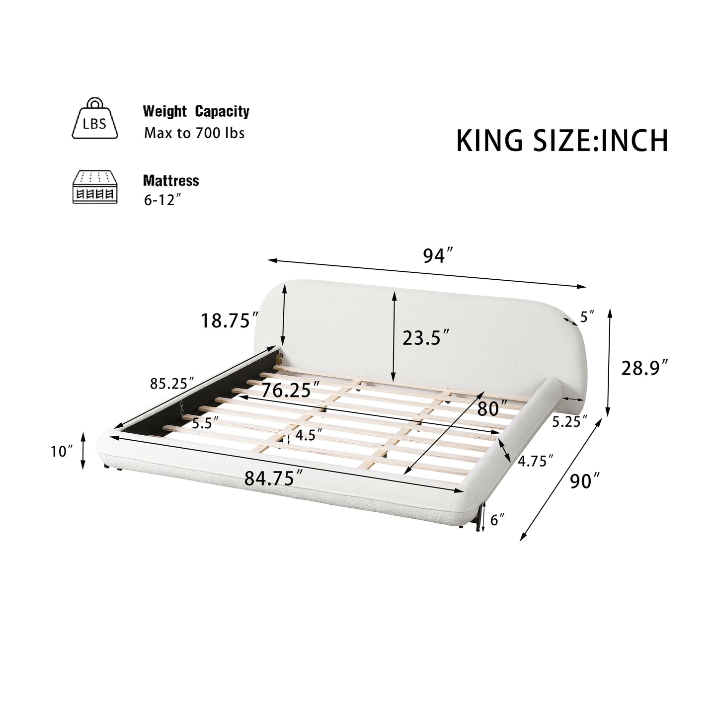 King Size Bed Frame with Boucle and Headboard