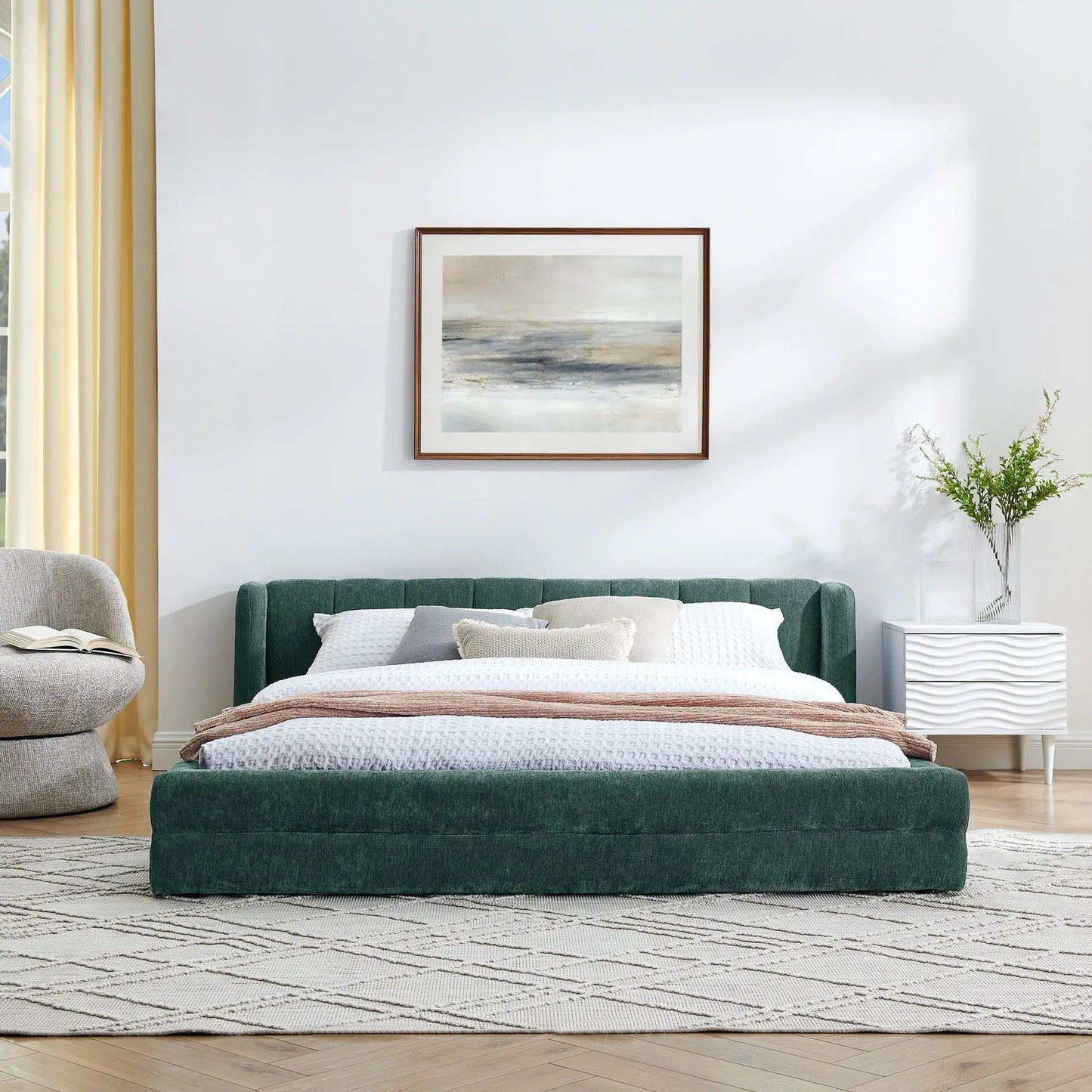 Modern Upholstered Bed Frame With Thick Fabric