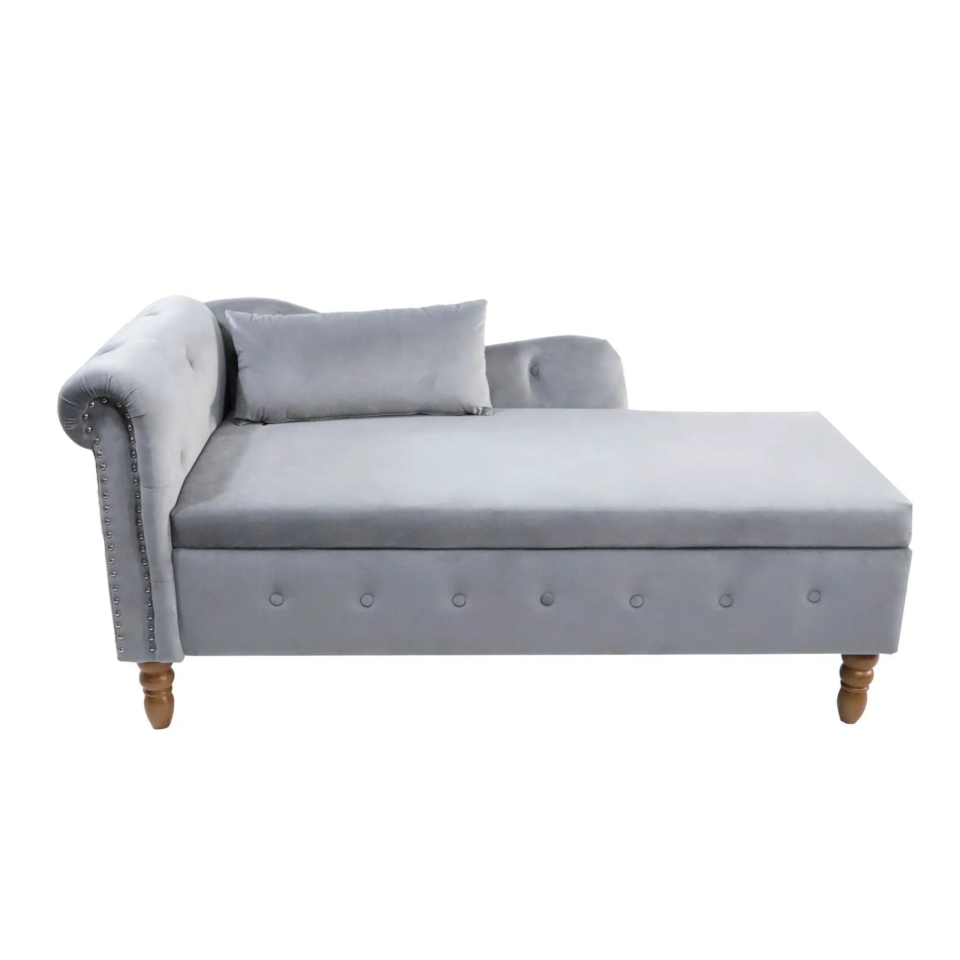 Chaise lounge Unique Piece Furniture gray upholstery with rolled arms and nailhead trim on Tampa Home & Garden Store