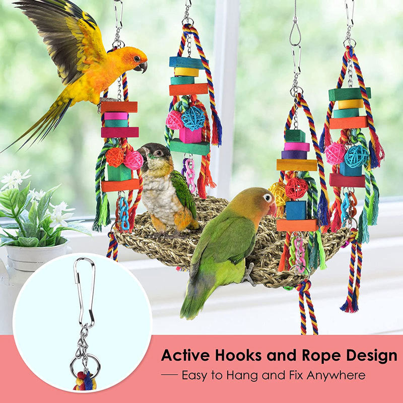 Parrot Toys Climbing Net Hammock for medium and large birds with colorful blocks and ropes on Tampa Home & Garden Store