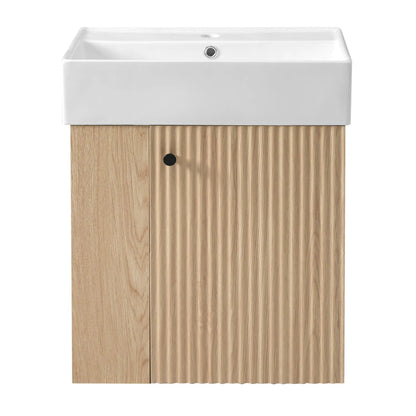 Compact Modern Floating Vanity with Ceramic Basin