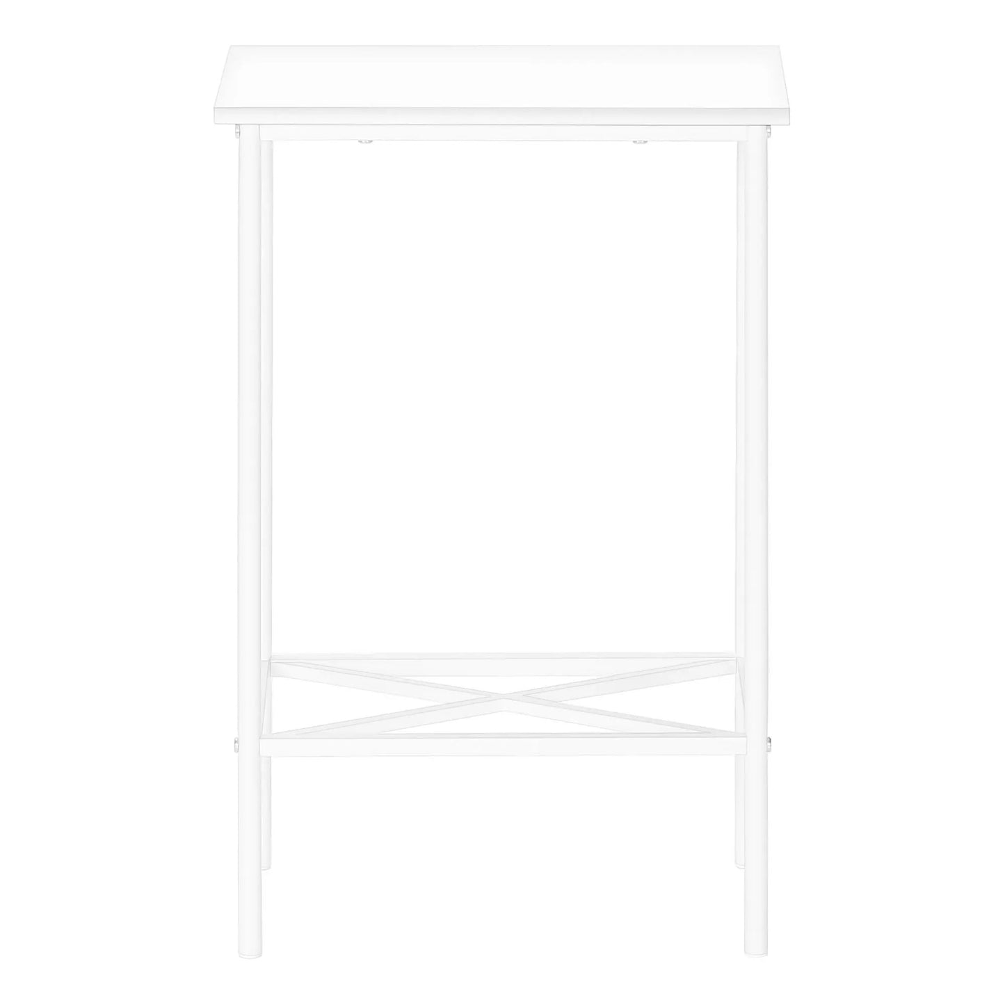 Accent Side Table narrow 2-tier white metal frame with crisscross lower shelf on Tampa Home & Garden Store