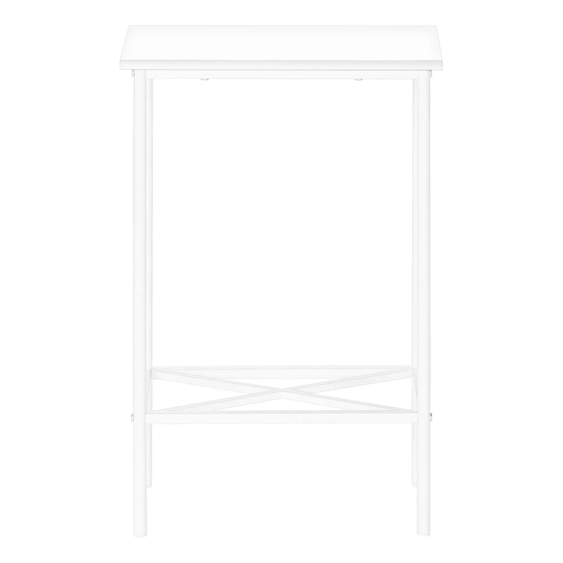 Accent Side Table narrow 2-tier white metal frame with crisscross lower shelf on Tampa Home & Garden Store