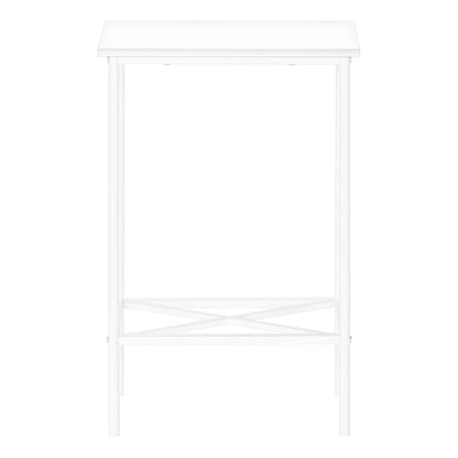 Accent Side Table narrow 2-tier white metal frame with crisscross lower shelf on Tampa Home & Garden Store