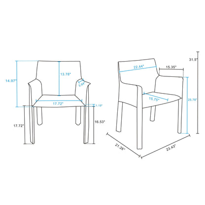 Vogue dining chairs with metal frames, arm chairs in light brown or dark gray, HouseOfZazla on Tampa Home & Garden Store