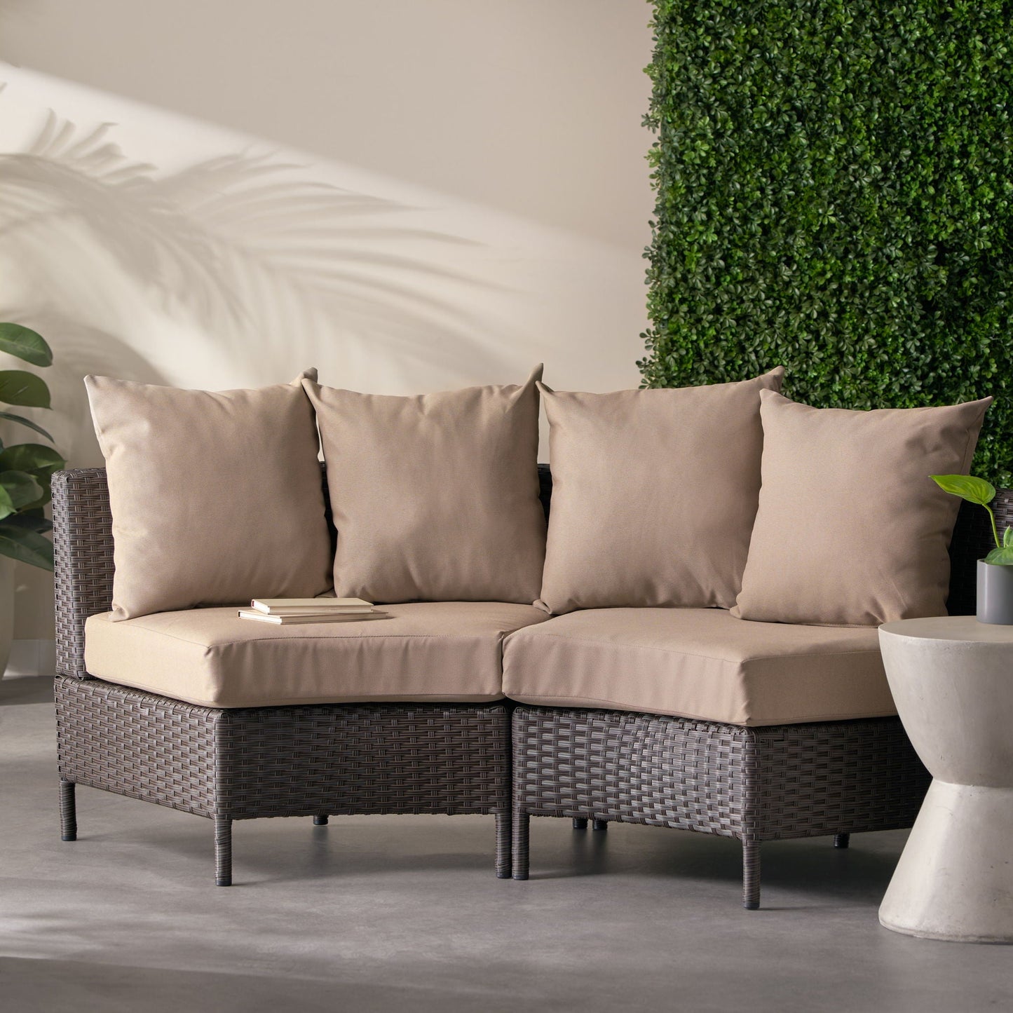 Pt Limon Modern Outdoor Single Sofa with beige cushions and dark wicker frame by HouseOfZazla on Tampa Home & Garden Store