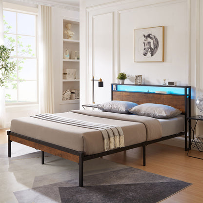 Metal platform bed frames with wooden headboard and footboard, black metal frame, two beds on Tampa Home & Garden Store