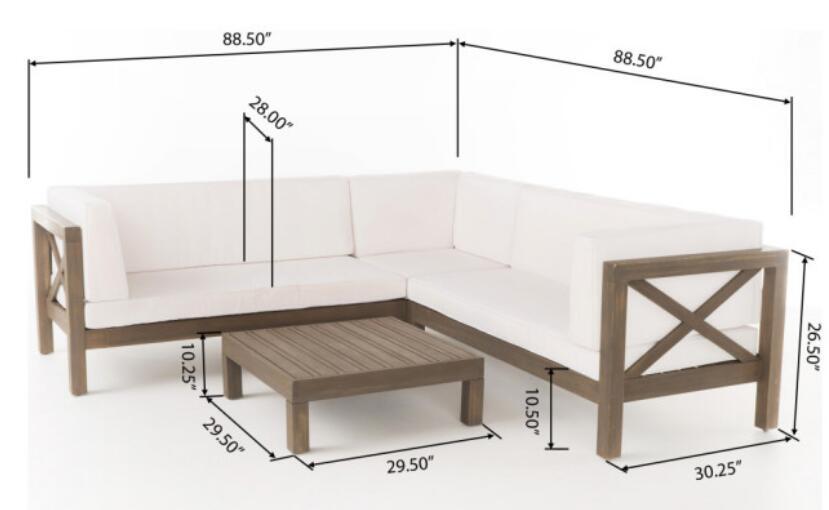 Brava X-Back 4-Piece White Outdoor Sofa Set by HouseOfZazla; white cushions, wood frame on Tampa Home & Garden Store