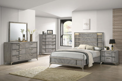 Bookmatched Storage Bed with Light Headboard