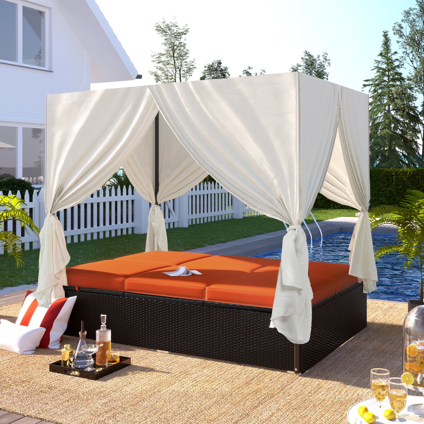 Outdoor Double Chaise Lounge Daybed For Patio