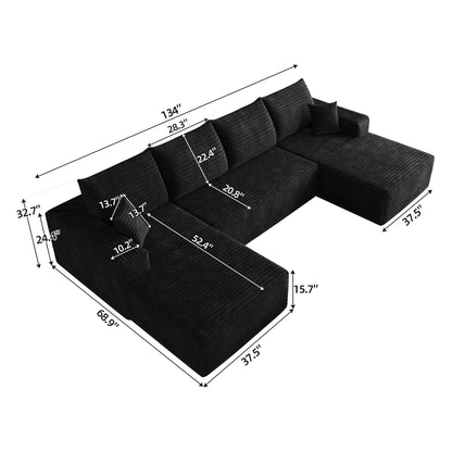 134-inch Cloud Sectional Sofa by HouseOfZazla in black corduroy fabric with multiple seats on Tampa Home & Garden Store