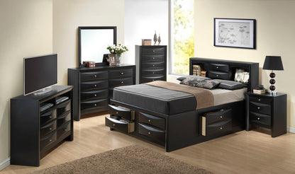 Modern Design Storage Bed With Bookcase Headboard in black by HouseOfZazla with storage drawers on Tampa Home & Garden Store